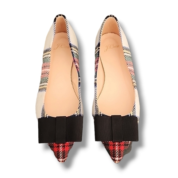 J. Crew Shoes - J. Crew Snowy Stewart Tartan Plaid Pointed Toe Flats Size 8 Bows Holiday Shoes